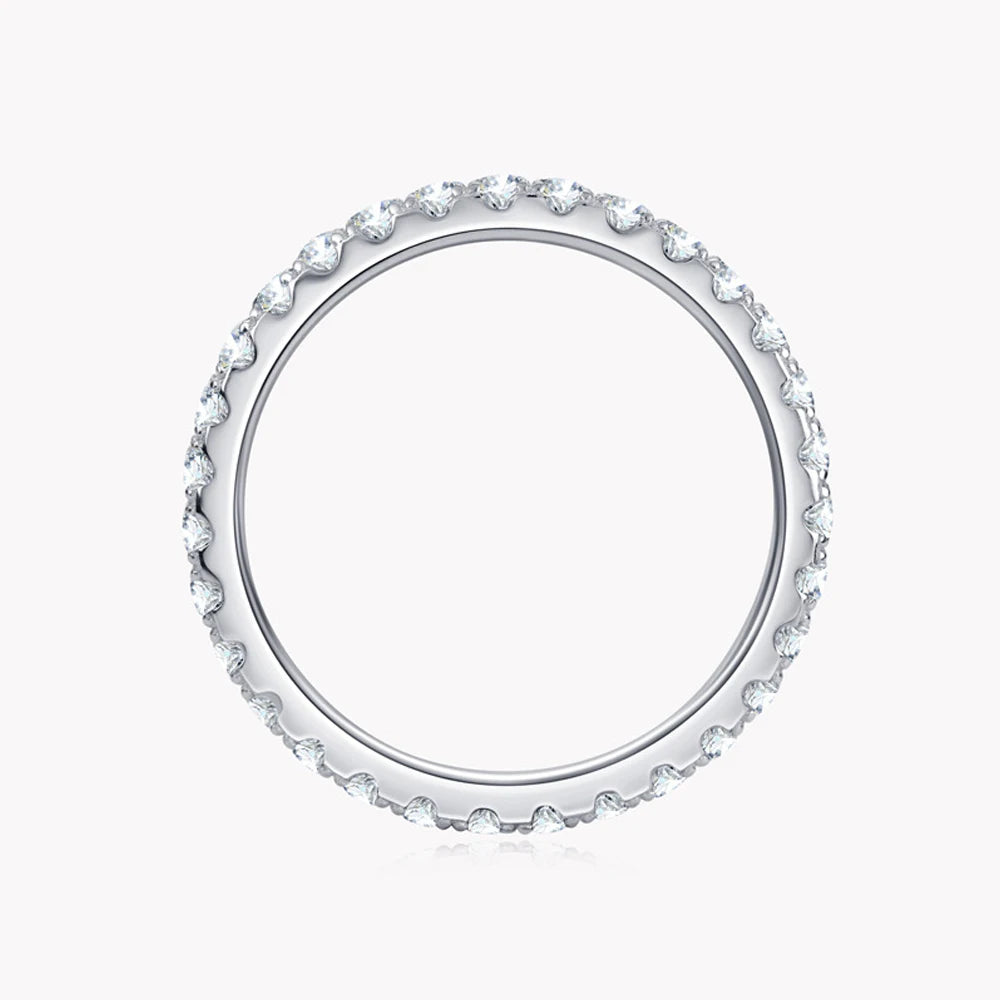 2mm D Color Moissanite Eternity Band | 18K White Gold Plated Sterling Silver Wedding Ring