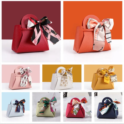 Luxury Leather Wedding Favor Bags | Mini Handbag Gift Bags with Ribbon | Wedding Guest Candy Bags | Set of 5