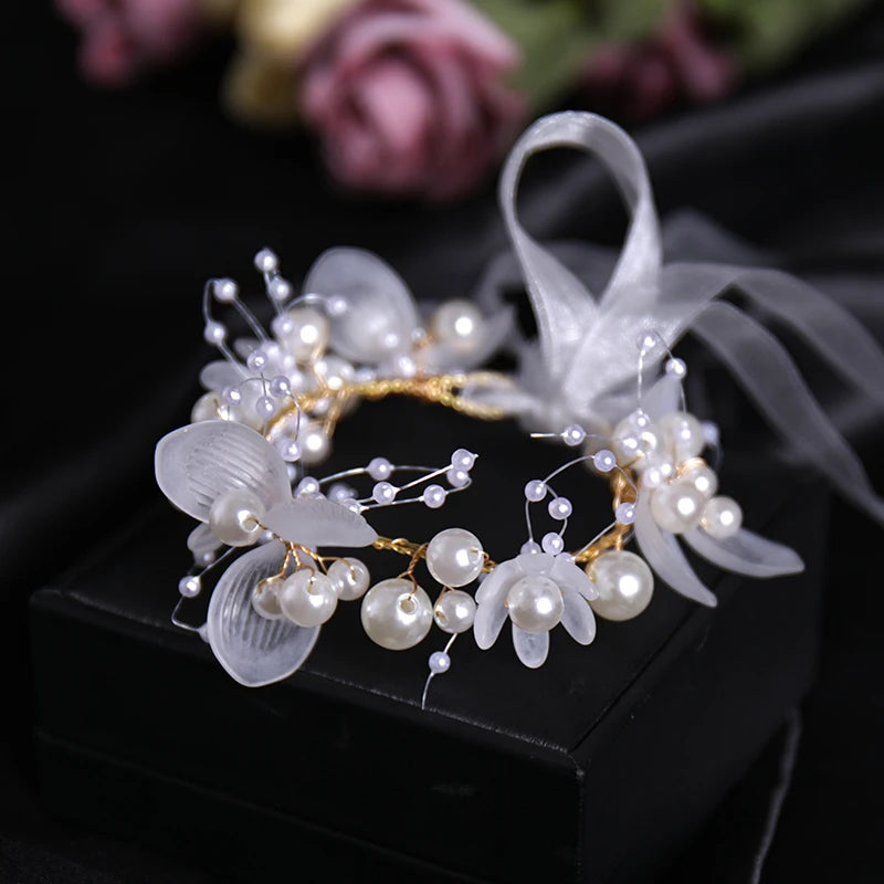 Pearl Flower Crown Headband – Boho Bridal Crystal Headpiece