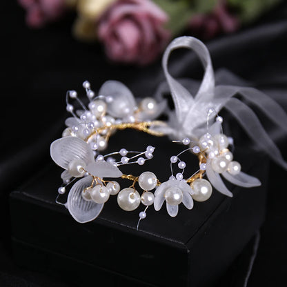 Pearl Flower Crown Headband – Boho Bridal Crystal Headpiece