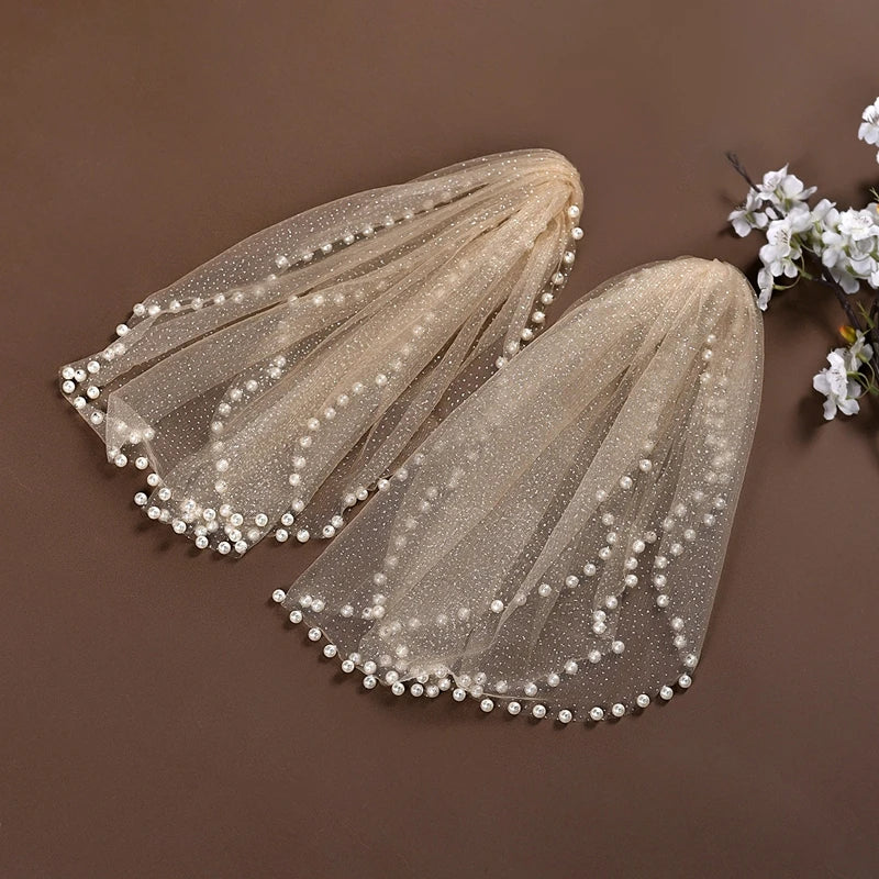 Pearl-Embellished Tulle Bridal Shoulder Cape & Oversleeves