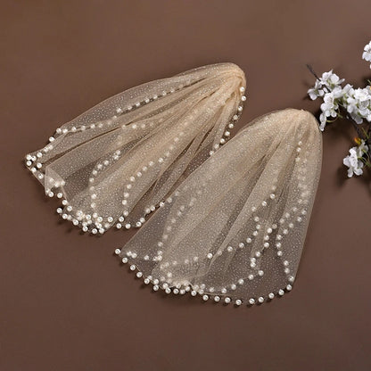 Pearl-Embellished Tulle Bridal Shoulder Cape & Oversleeves