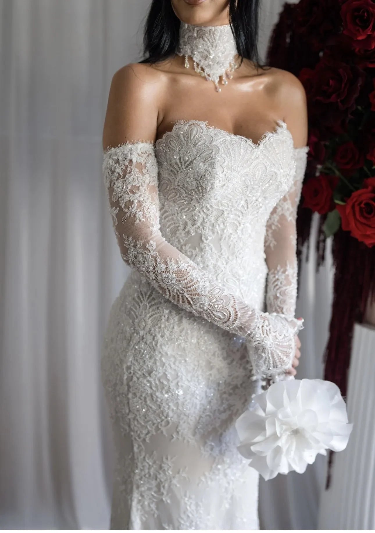 Romantic Sweetheart Lace Mermaid Wedding Dress Strapless Sheath Decoration Bridal Dress Detachable Tail Vest Customized