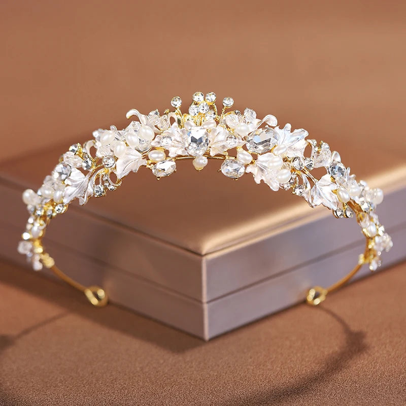 Premium Silver Botanical Wedding Crown | Regal Birthday Tiara & Bridal Hairwear Accessory
