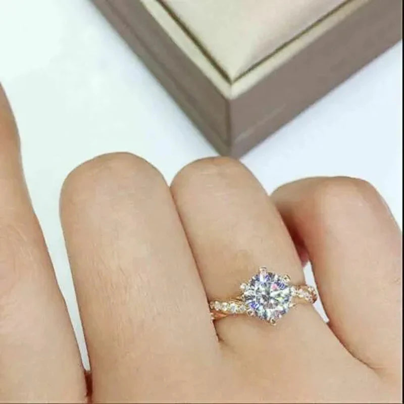 Classic 6-Claw Cubic Zirconia Luxury Gold Color Engagement Ring