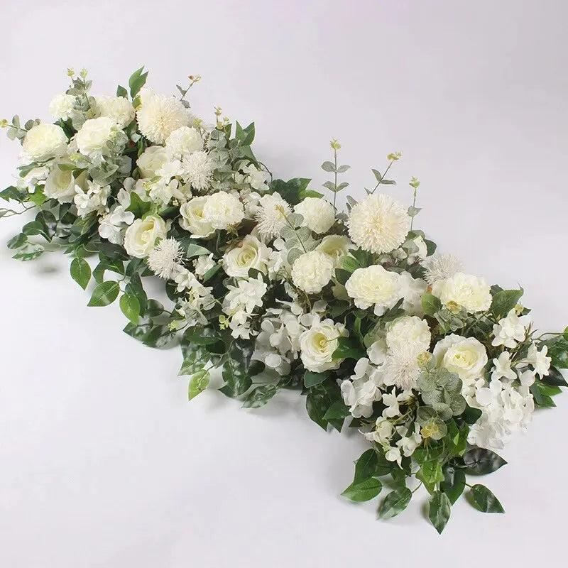 100 cm White Rose Flower Row Wedding Table Centerpiece