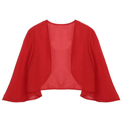 Women 3/4 Sleeve Chiffon Cardigan Bolero Shawls Outerwear Wedding Bridal Party Dress Wraps Beach Vacation Cover Ups Soft Cape