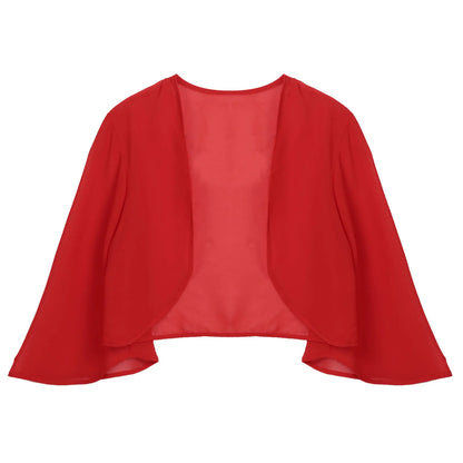 Women 3/4 Sleeve Chiffon Cardigan Bolero Shawls Outerwear Wedding Bridal Party Dress Wraps Beach Vacation Cover Ups Soft Cape