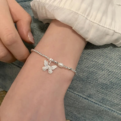 925 Sterling Silver Butterfly Bead String Bracelet