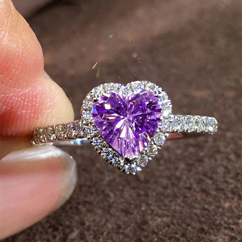 Cubic Zirconia Heart Wedding Band | Prong Setting Bridal Ring | Women's Wedding Jewelry