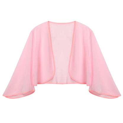 Women 3/4 Sleeve Chiffon Cardigan Bolero Shawls Outerwear Wedding Bridal Party Dress Wraps Beach Vacation Cover Ups Soft Cape