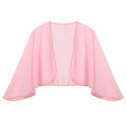 Women 3/4 Sleeve Chiffon Cardigan Bolero Shawls Outerwear Wedding Bridal Party Dress Wraps Beach Vacation Cover Ups Soft Cape