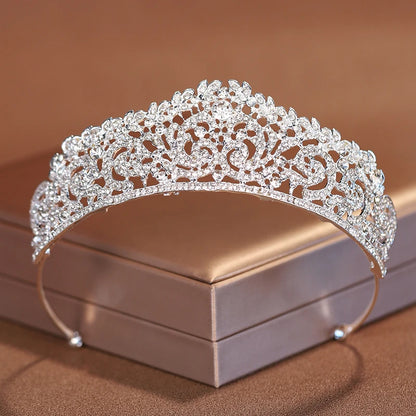 Premium Silver Botanical Wedding Crown | Regal Birthday Tiara & Bridal Hairwear Accessory