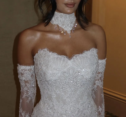 Romantic Sweetheart Lace Mermaid Wedding Dress Strapless Sheath Decoration Bridal Dress Detachable Tail Vest Customized
