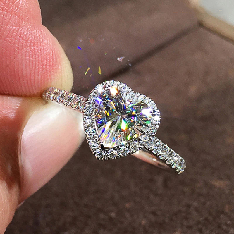 Cubic Zirconia Heart Wedding Band | Prong Setting Bridal Ring | Women's Wedding Jewelry