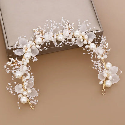 Pearl Flower Crown Headband – Boho Bridal Crystal Headpiece