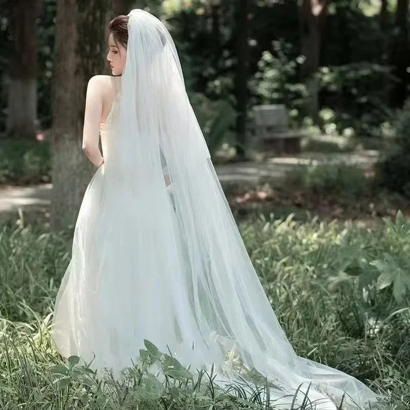 Two-Layer Cut Edge Bridal Veil With Extra Long Train