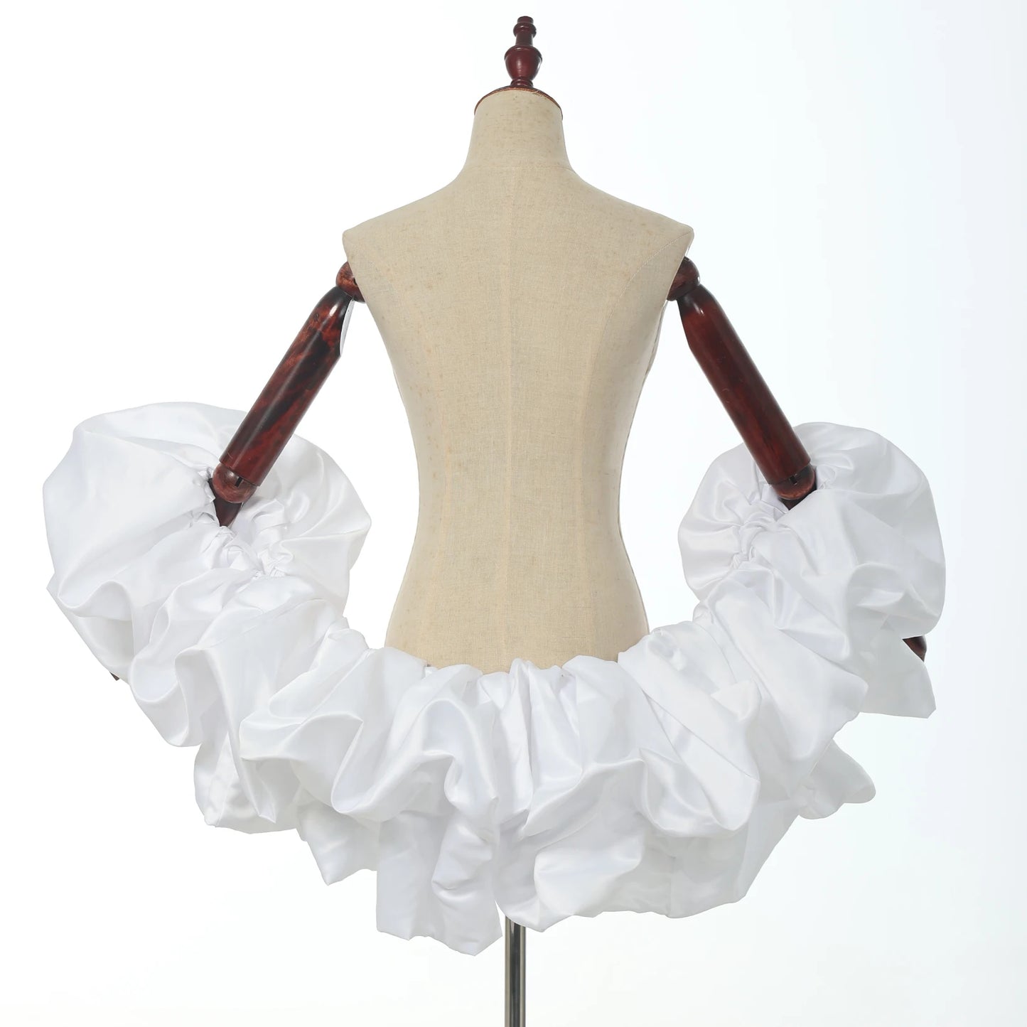 Satin Puff Sleeve Cape Bridal Shawl Ruffled Bolero Wrap for Bride Wedding Dress Cover Up