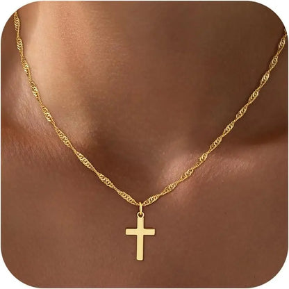 18K Gold Plated Waterproof Cross Pendant Necklace