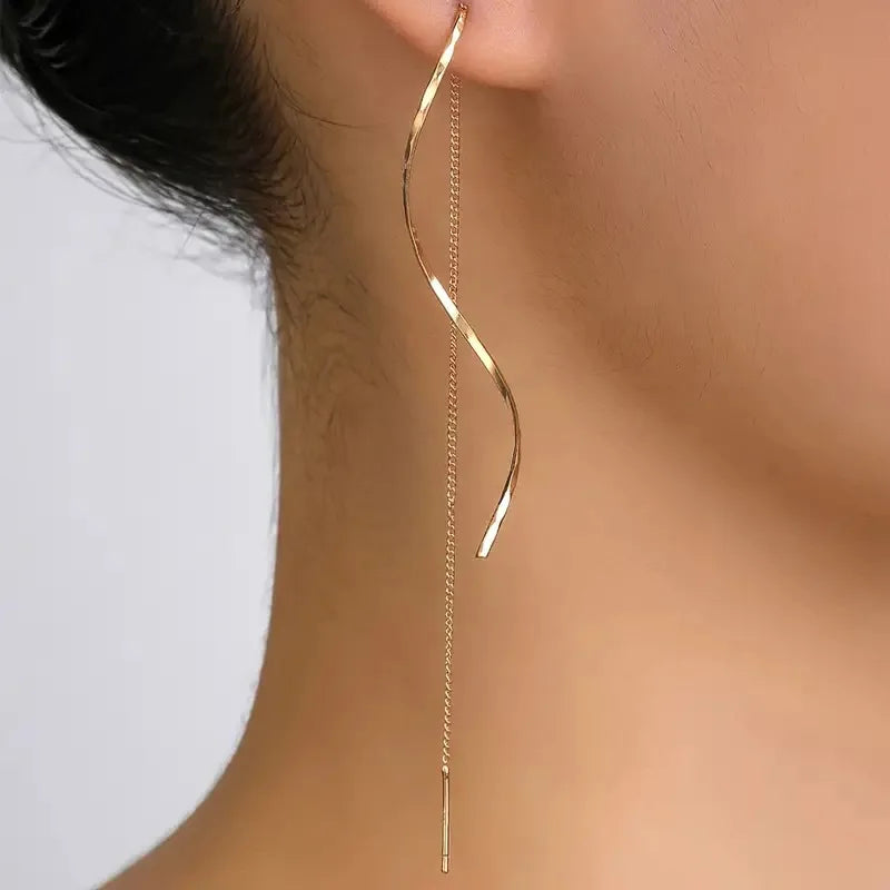 French Luxury Long Zircon Tassel Twisted Drop Earrings