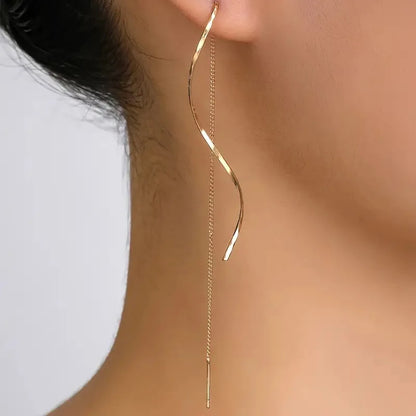 French Luxury Long Zircon Tassel Twisted Drop Earrings