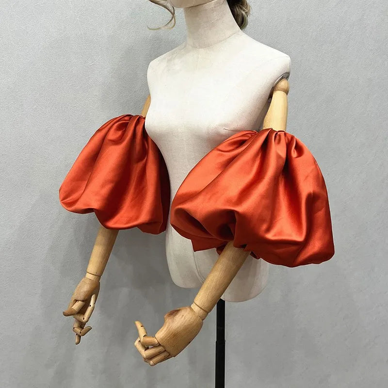 Satin Removable Puffy Short Sleeves Bridal Arm Accessories
