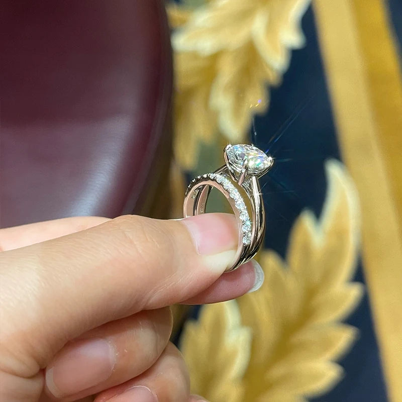2.0ct GIC Certified Moissanite Bridal Ring Set | 925 Sterling Silver White Gold Plated | Engagement & Wedding Ring