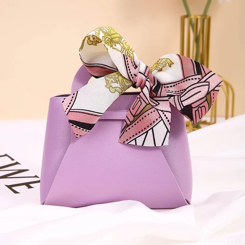 Luxury Leather Wedding Favor Bags | Mini Handbag Gift Bags with Ribbon | Wedding Guest Candy Bags | Set of 5