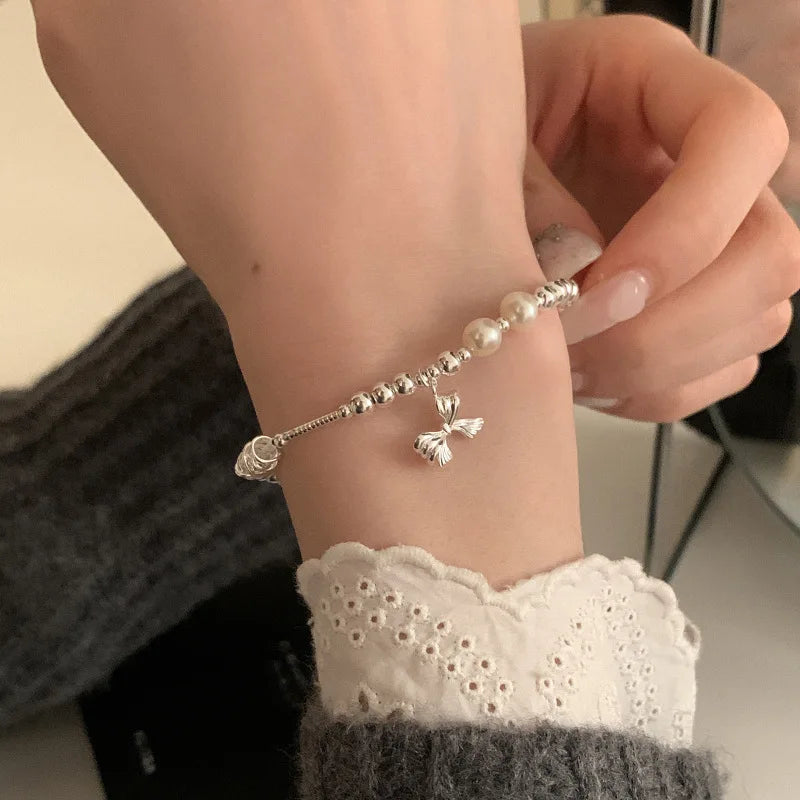 925 Sterling Silver Butterfly Bead String Bracelet