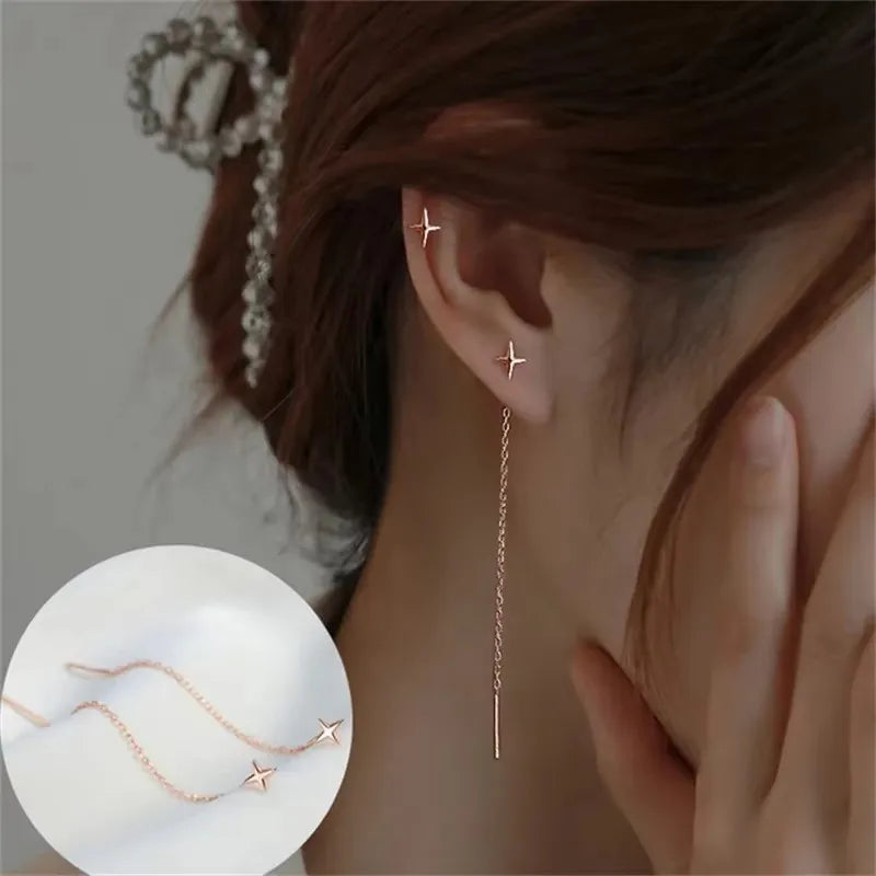 French Luxury Long Zircon Tassel Twisted Drop Earrings
