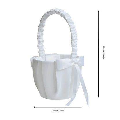 White Flower Girl Basket with Pearl Handle | Wedding Ceremony Accessories