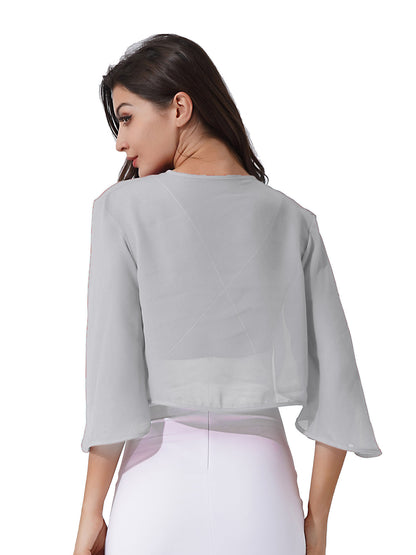 Women 3/4 Sleeve Chiffon Cardigan Bolero Shawls Outerwear Wedding Bridal Party Dress Wraps Beach Vacation Cover Ups Soft Cape