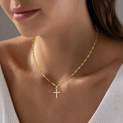 18K Gold Plated Waterproof Cross Pendant Necklace