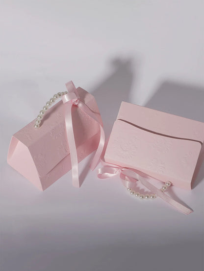 Pink Pearl Wedding Candy Gift Boxes | Set of 10 | Ribbon & Pearl Chain | Party Favor Packaging