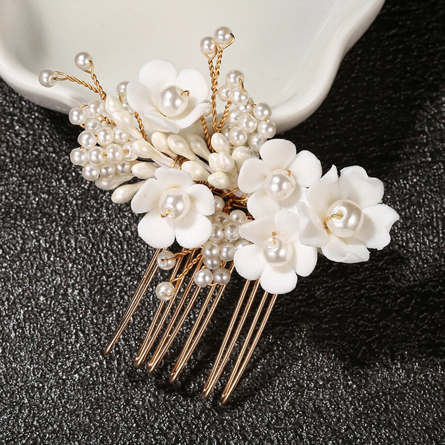Handmade Pearl Flower Bridal Hair Comb – Silver Crystal Wedding Clip