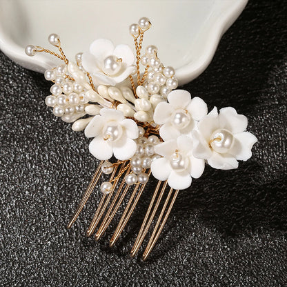 Handmade Pearl Flower Bridal Hair Comb – Silver Crystal Wedding Clip