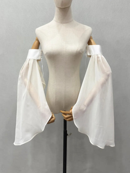 Elegant Sunscreen Long Tulle Sleeves Thin Breathable Detachable Sleeves Chiffon Sheer Bridal Gloves Wedding Party
