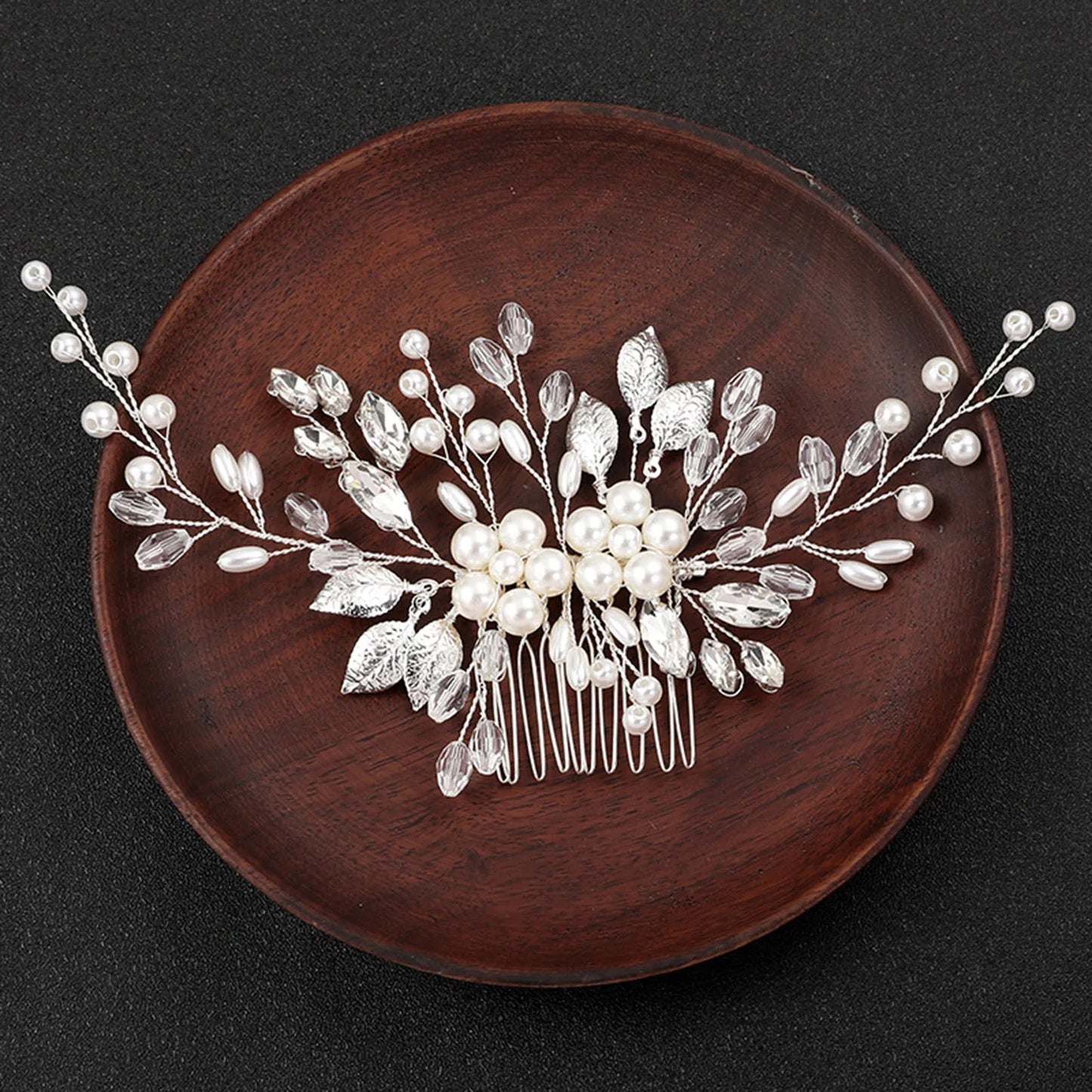 Handmade Pearl Flower Bridal Hair Comb – Silver Crystal Wedding Clip