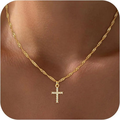 18K Gold Plated Waterproof Cross Pendant Necklace