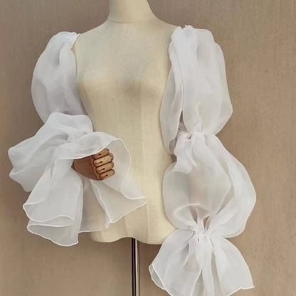 Elegant Puff Wedding Arm Sleeves Evening Dress Decor Ruffles Bride Detachable Sleeves Bowknot Sweet Sheer Cover Sleeves Banquet