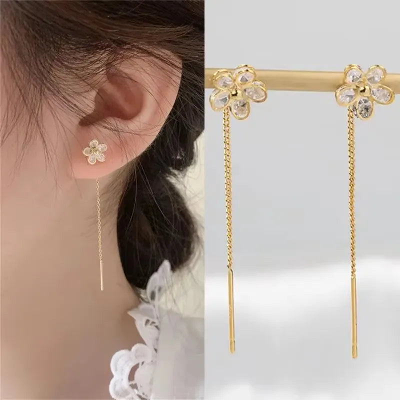 French Luxury Long Zircon Tassel Twisted Drop Earrings