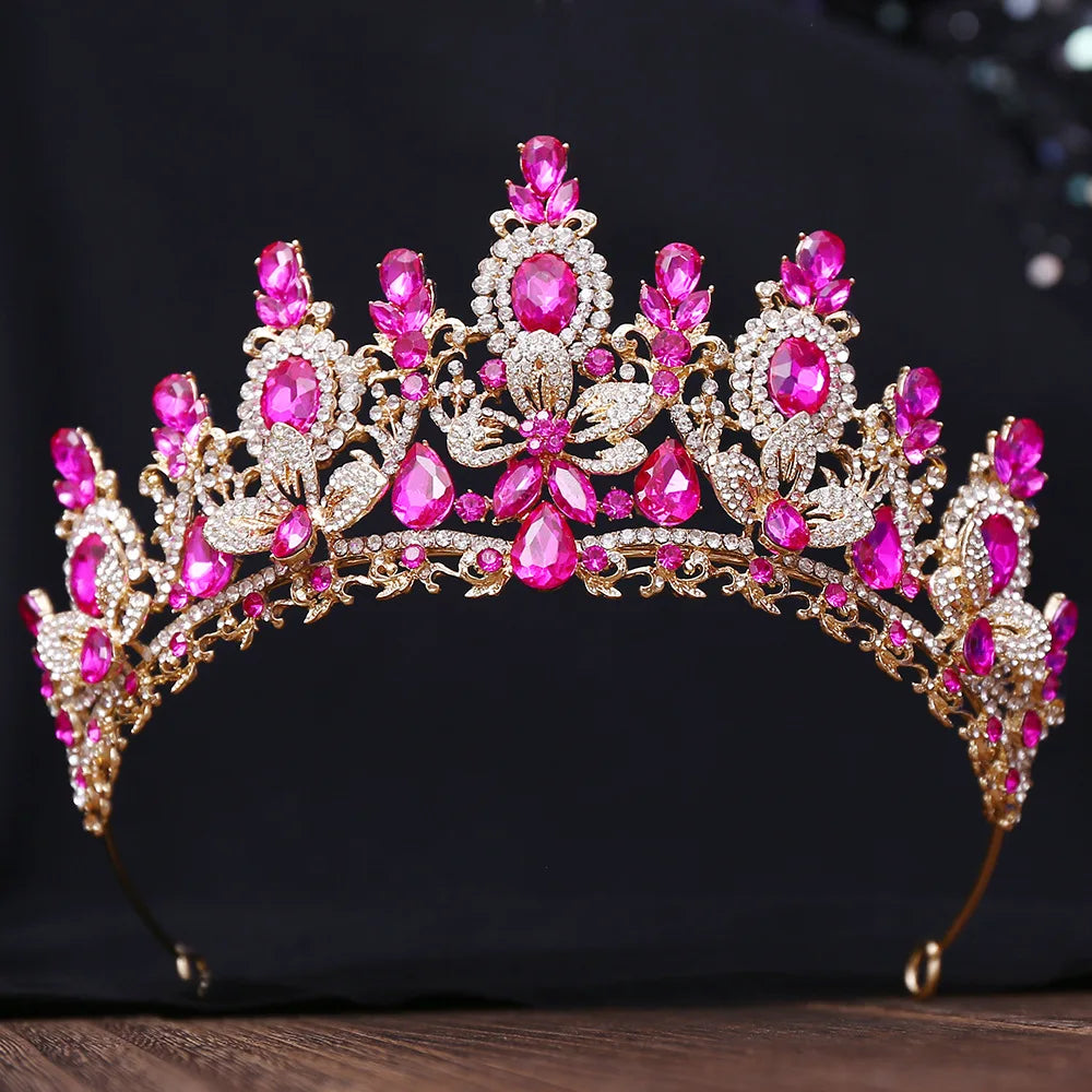 Bloom Veil Co. Royal Queen Champagne Gold Bridal Crown – Luxury Crystal Wedding Tiara