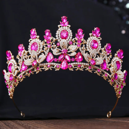 Bloom Veil Co. Royal Queen Champagne Gold Bridal Crown – Luxury Crystal Wedding Tiara