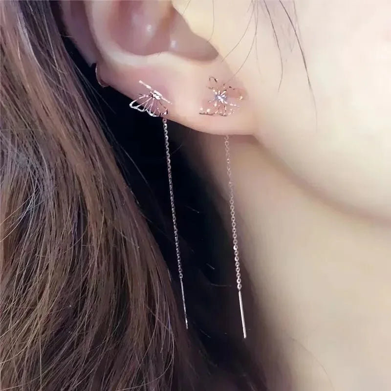 French Luxury Long Zircon Tassel Twisted Drop Earrings