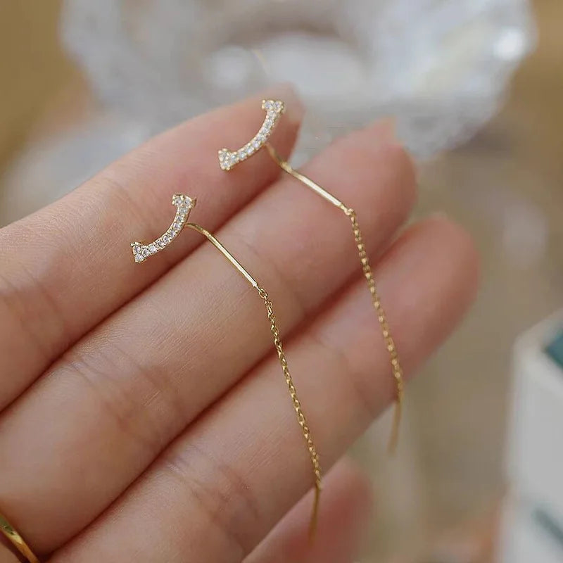 French Luxury Long Zircon Tassel Twisted Drop Earrings