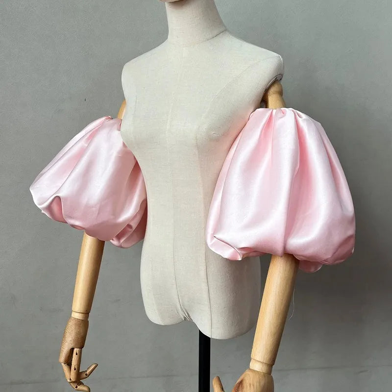 Satin Removable Puffy Short Sleeves Bridal Arm Accessories