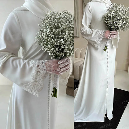 Simple Elegant Wedding Dresses A Line Woman's Formal Lace Long Sleeve Bride Gowns Button Sweep Train Customized Vestido De Novia