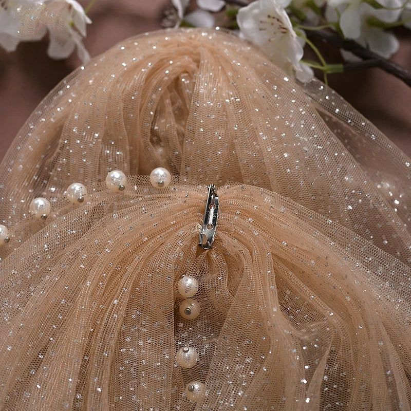 Pearl-Embellished Tulle Bridal Shoulder Cape & Oversleeves
