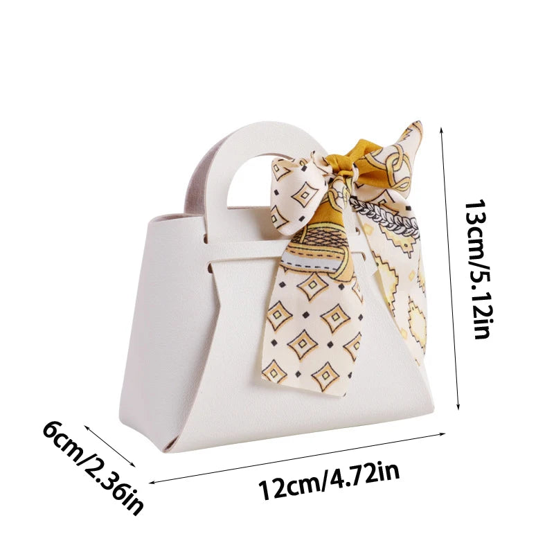 Luxury Leather Wedding Favor Bags | Mini Handbag Gift Bags with Ribbon | Wedding Guest Candy Bags | Set of 5