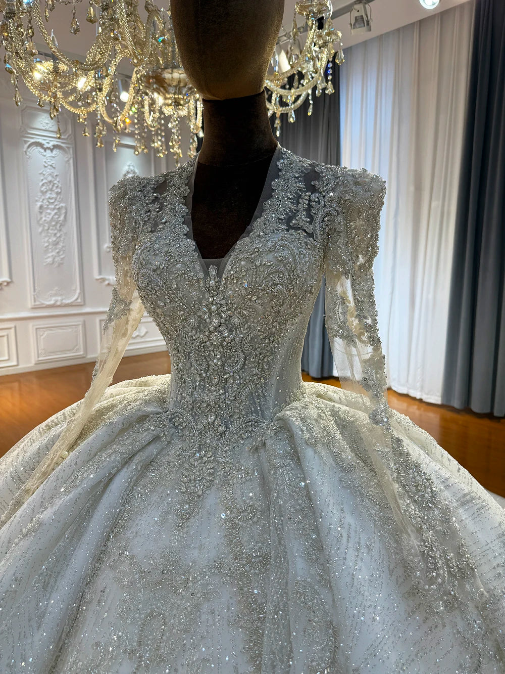 Customized NS5068 Full Beading V-neckline Wedding Dress Amanda Novias 2026